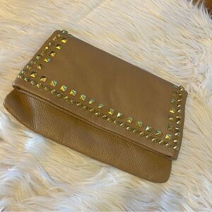 Romygold Studded Tan Leather Clutch